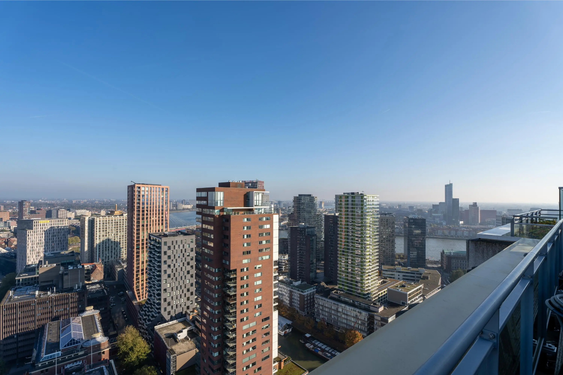 Panoramic skyline view from the penthouse terrace in Rotterdam